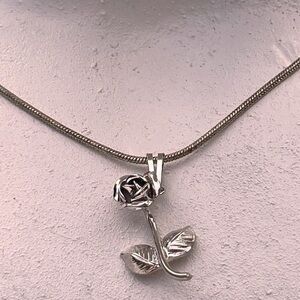 Rose Necklace Rose Charm Rose Pendant Sterling Rose Silver Rose Flower Charm
